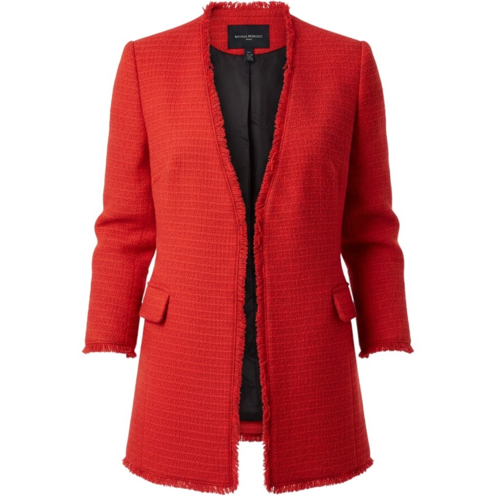 Banana Republic Red Tweed Fringe Longline Jacket Blazer XSP Petite